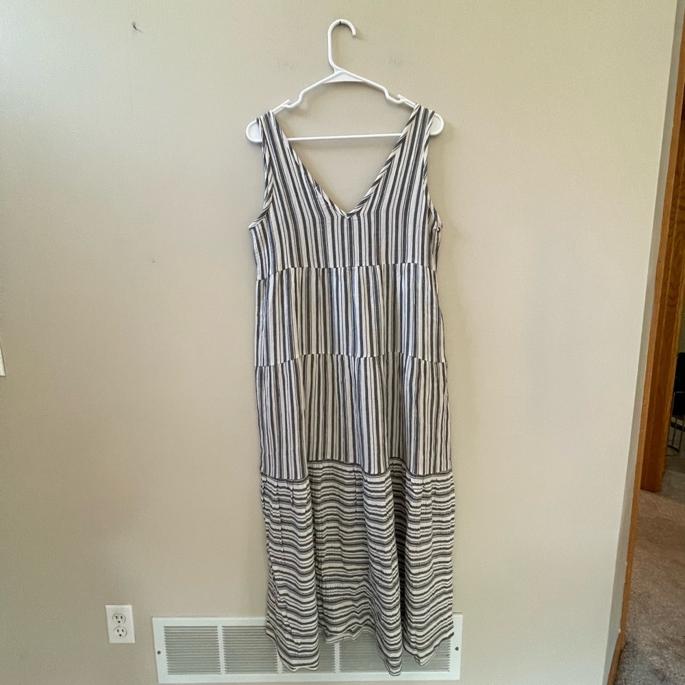 Marine Layer Black and White Striped Ruffled V-Neck Maxi Dress, Sz S - Picture 8 of 10